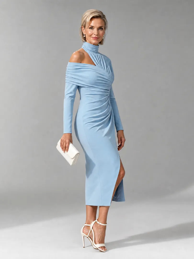 Viano | One Shoulder Draped Midi Dress