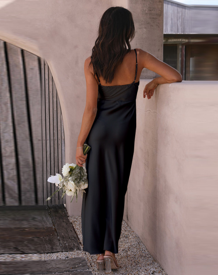 Elegant Women's Dress with Spaghetti Straps and Side Slit