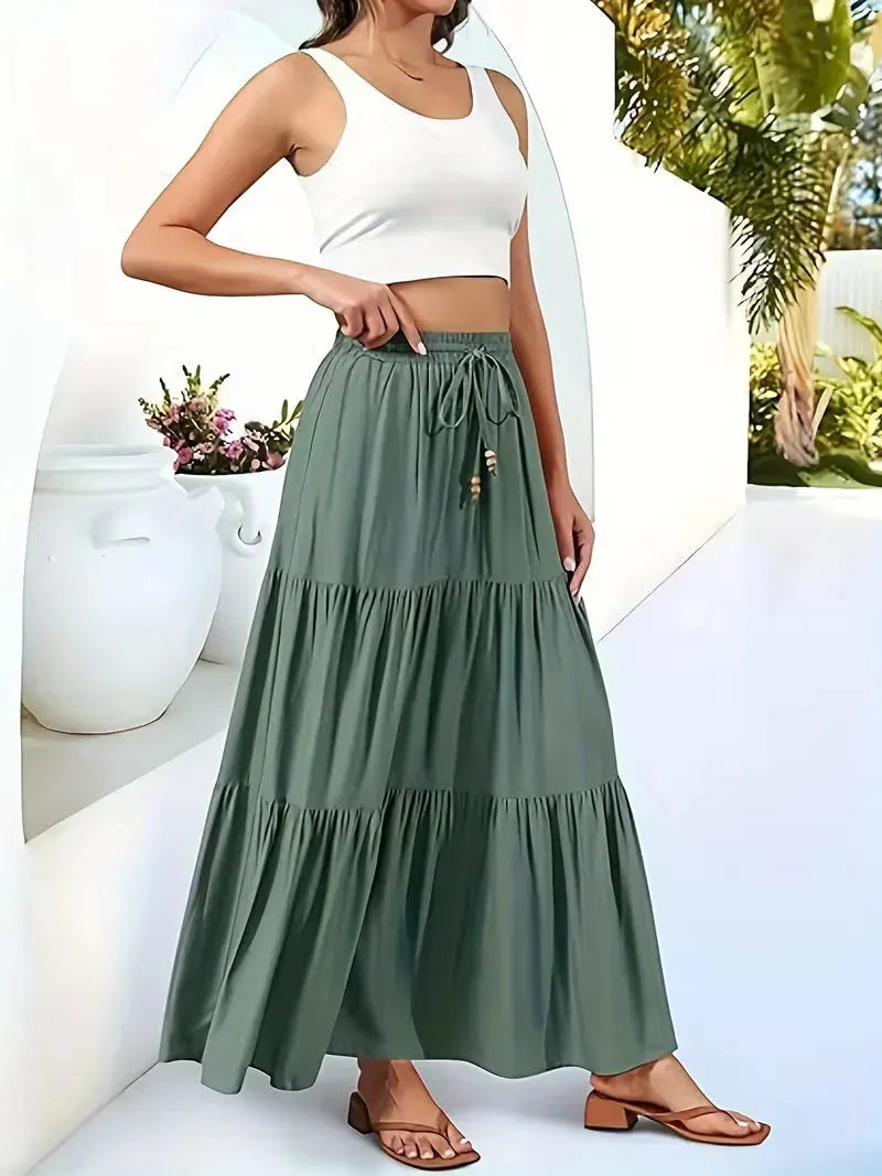 Maxi Skirt for Women with Drawstring and Summer Style