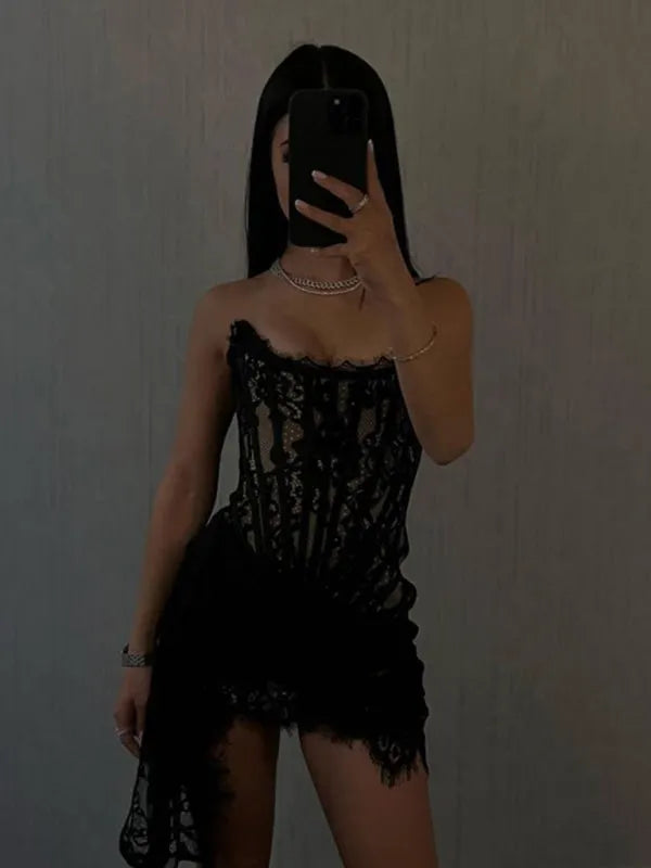 Elegance Spitze Korsett Minikleid