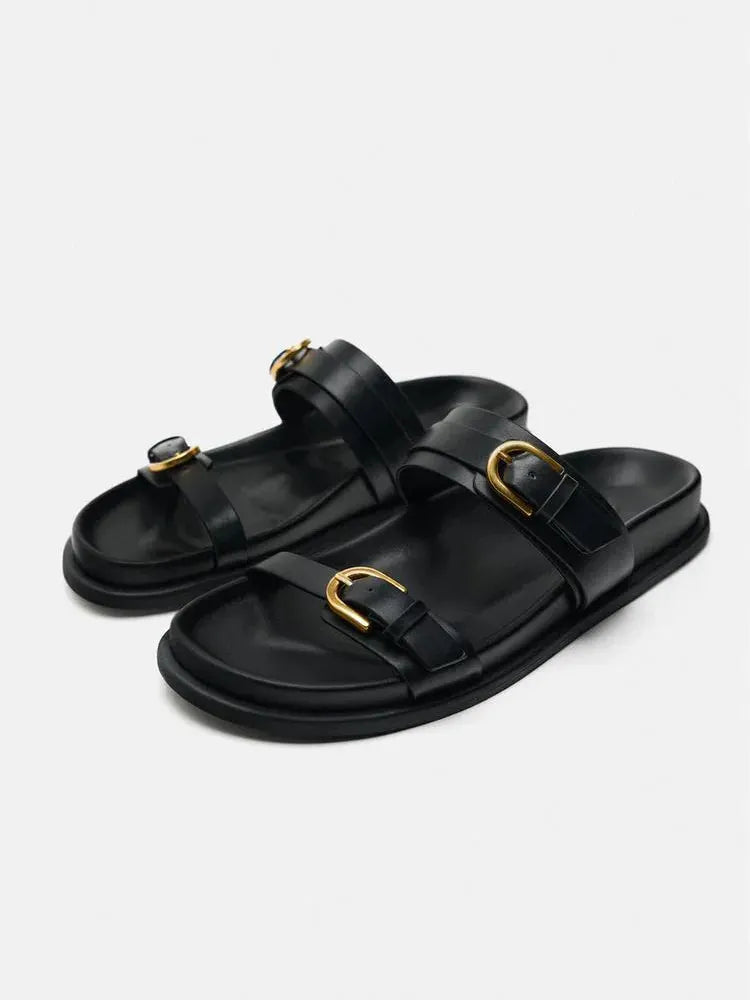 MIKA | Leren Dames Sandalen met Dubbele Gesp - Luxe & Elegant