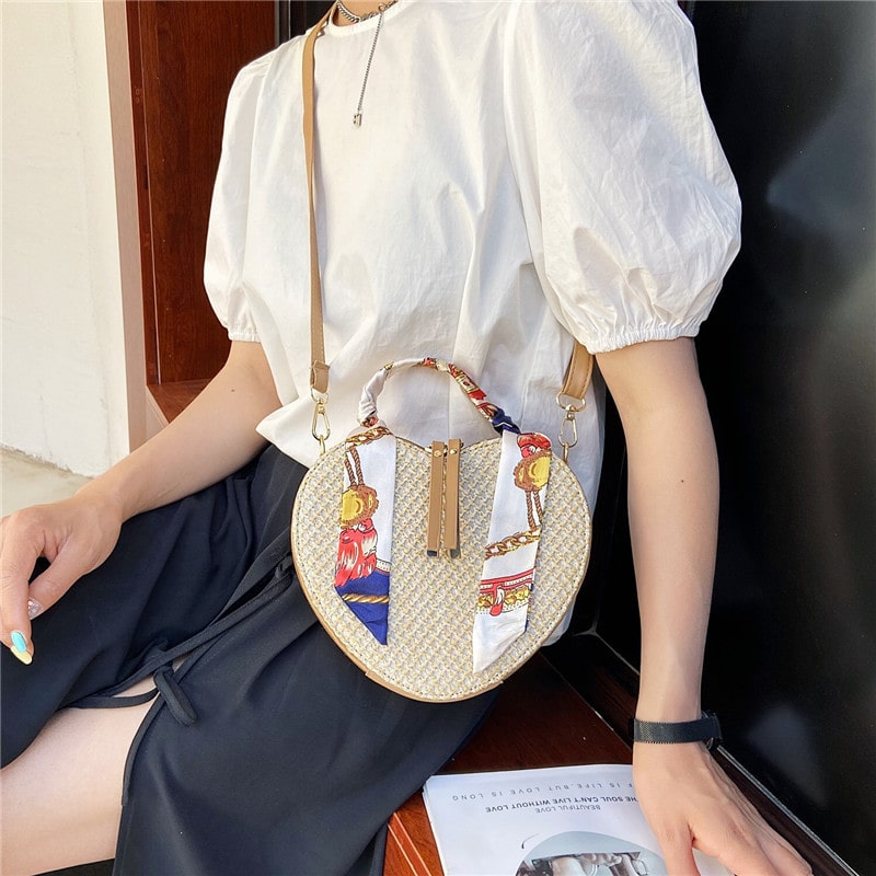 Ribbon Design Woven Shoulder Bag
