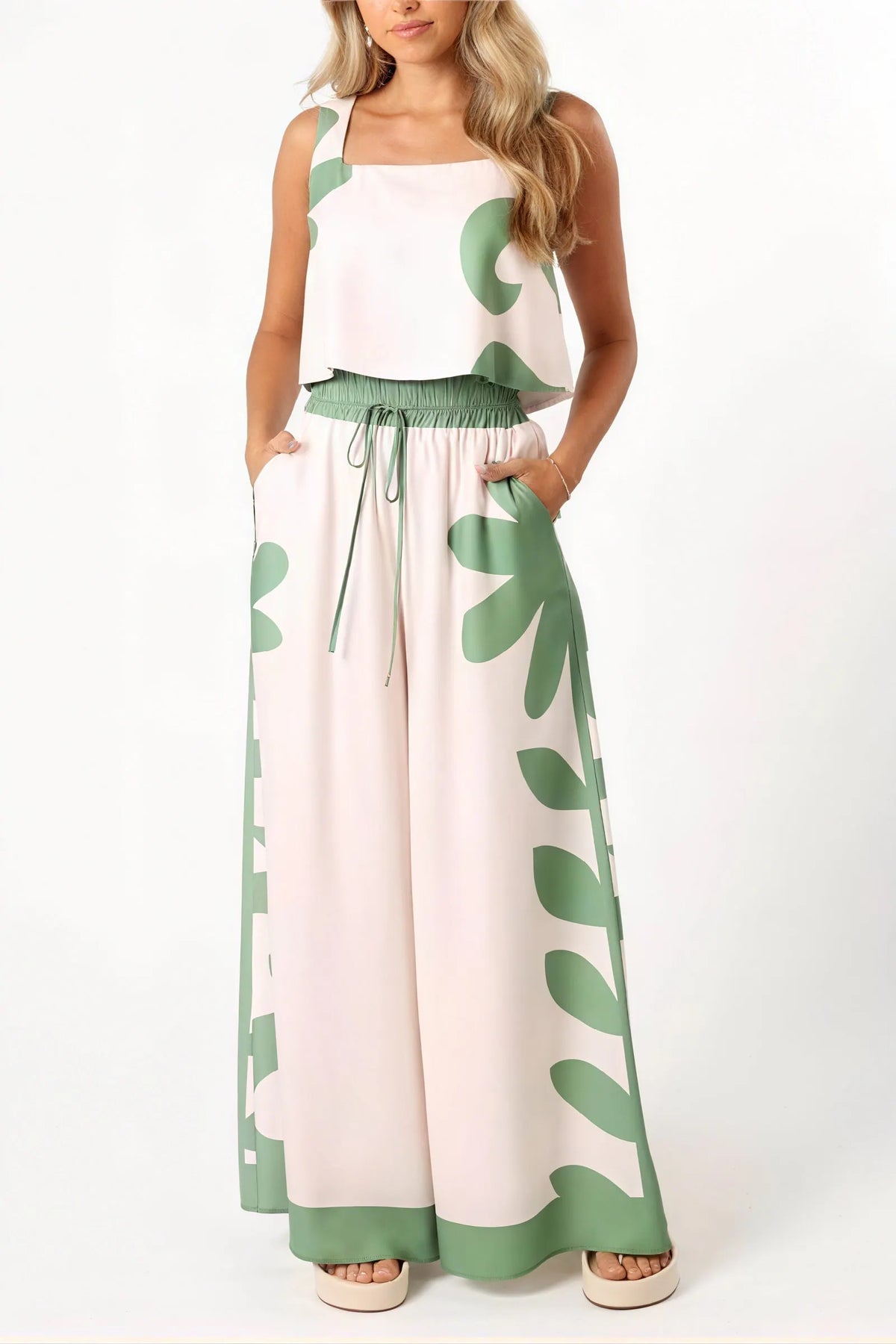 Floral Ensemble: Top & Wide Leg Hose