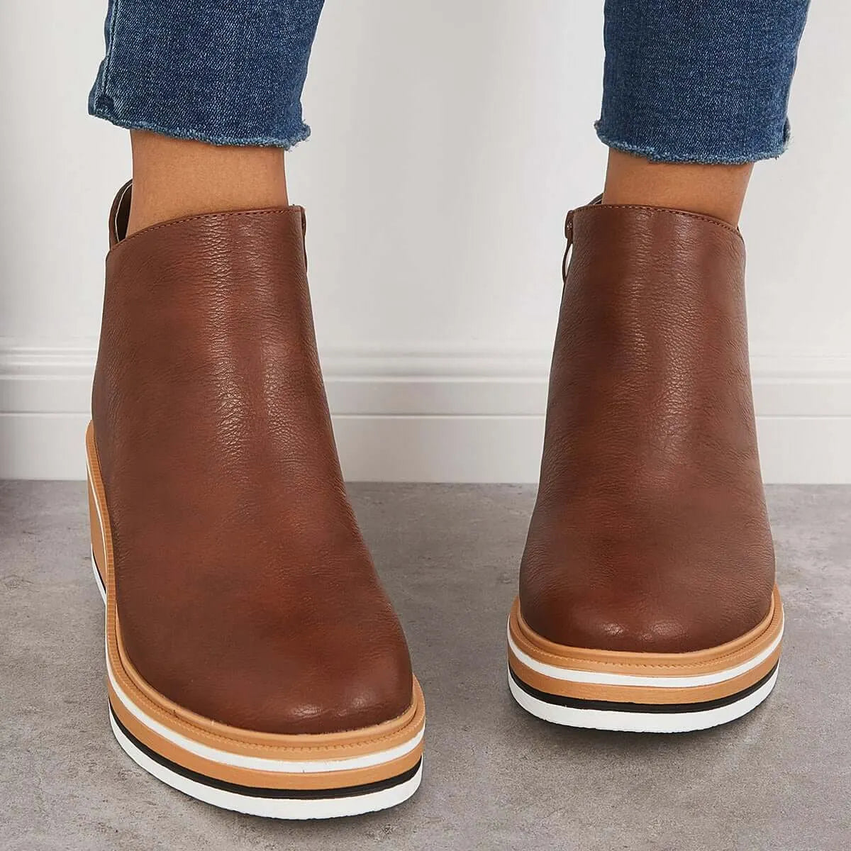 Damen Stiefeletten mit seitlichem Reißverschluss und Plateausohle