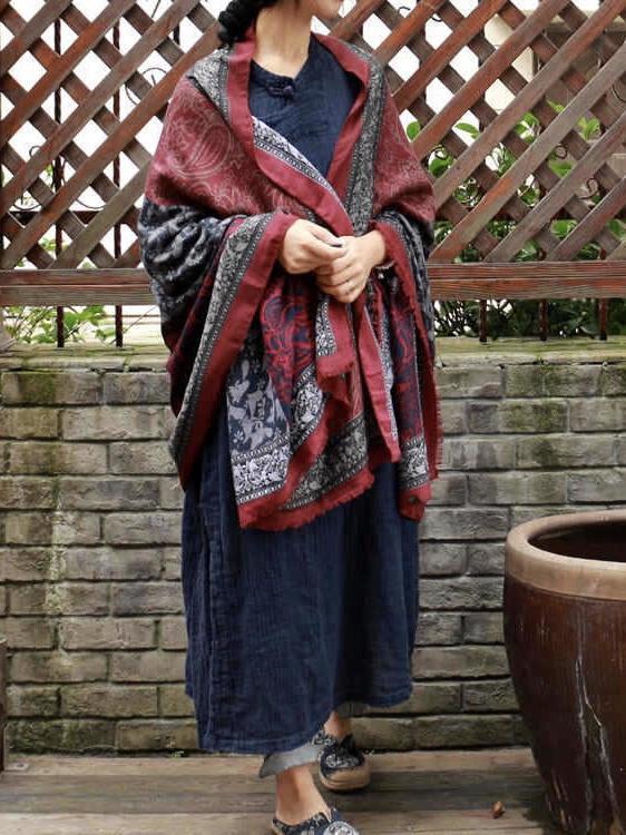 Vintage Pattern Comfortable Cotton Ethnic Style Big Scarf Shawl