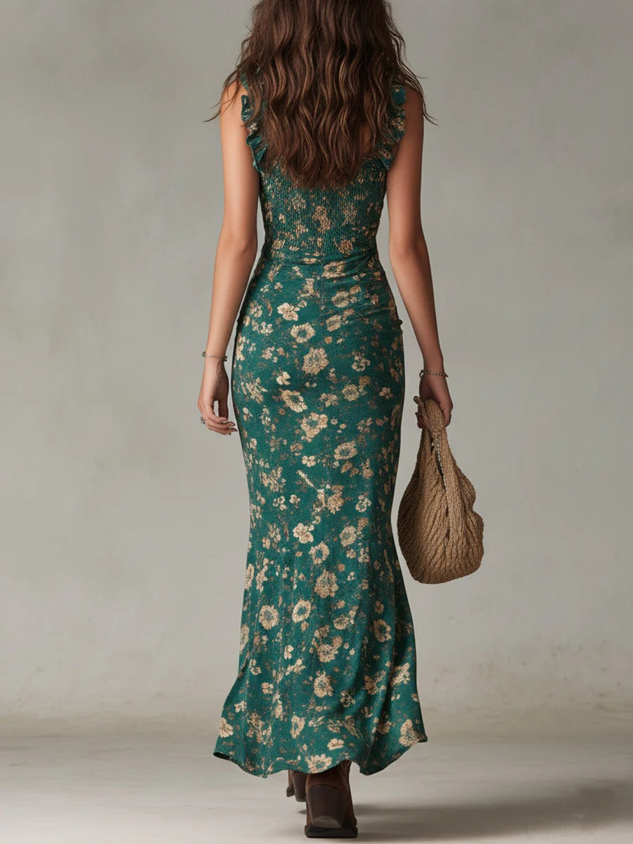 Women's Long Floral Dress with High Slit