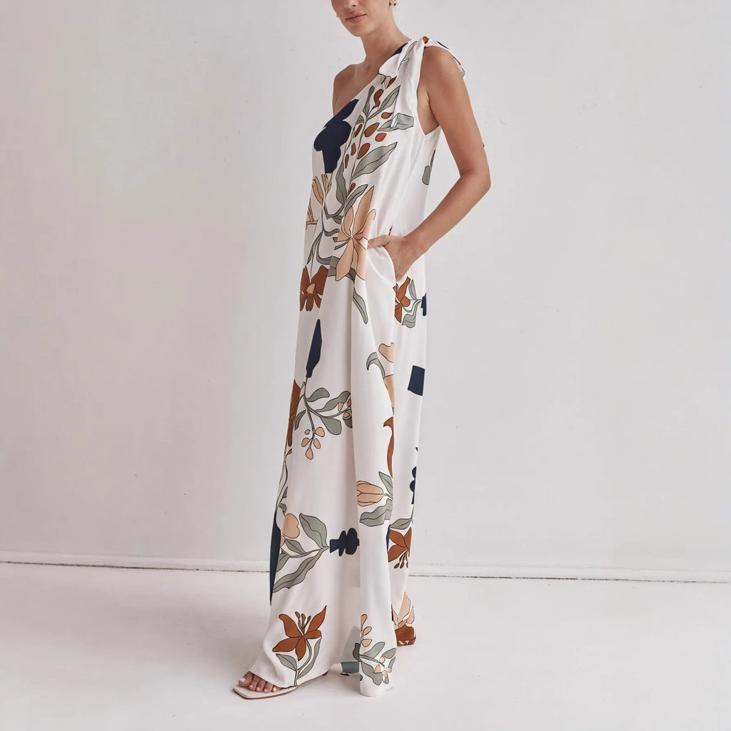 Maxi-Kleid mit Blumenprint – One-Shoulder