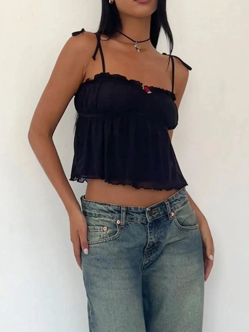Contrast Trim Tie Straps Cami