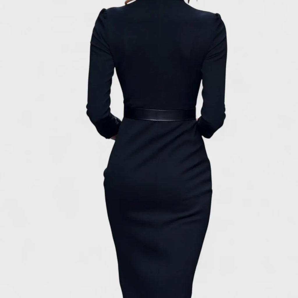 Women’s midi dress with a Mandarin collar and belt