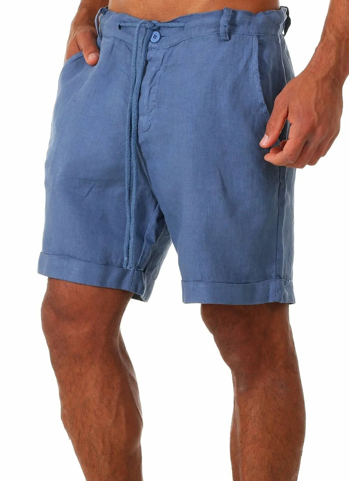 Herren lässige Leinenkurze Shorts mit verstellbarem Bund und praktischen Taschen