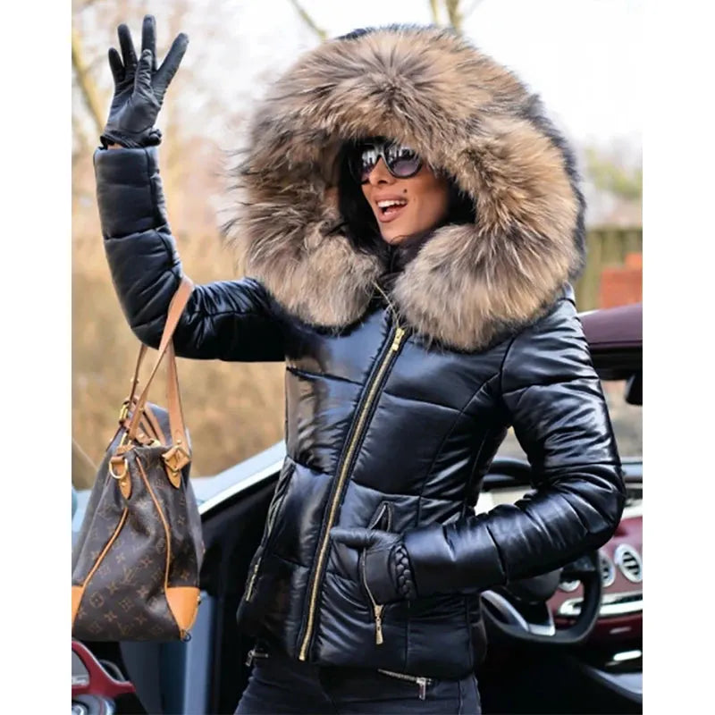 - Paris -Stylische Jacke mit Kunstfellfutter, Kapuze und Kragen