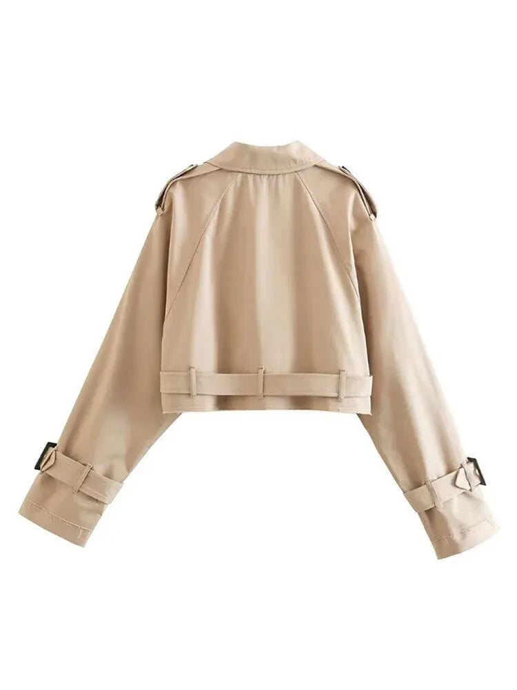 Modern Women's Cropped Trench Coat With Classic Lapels