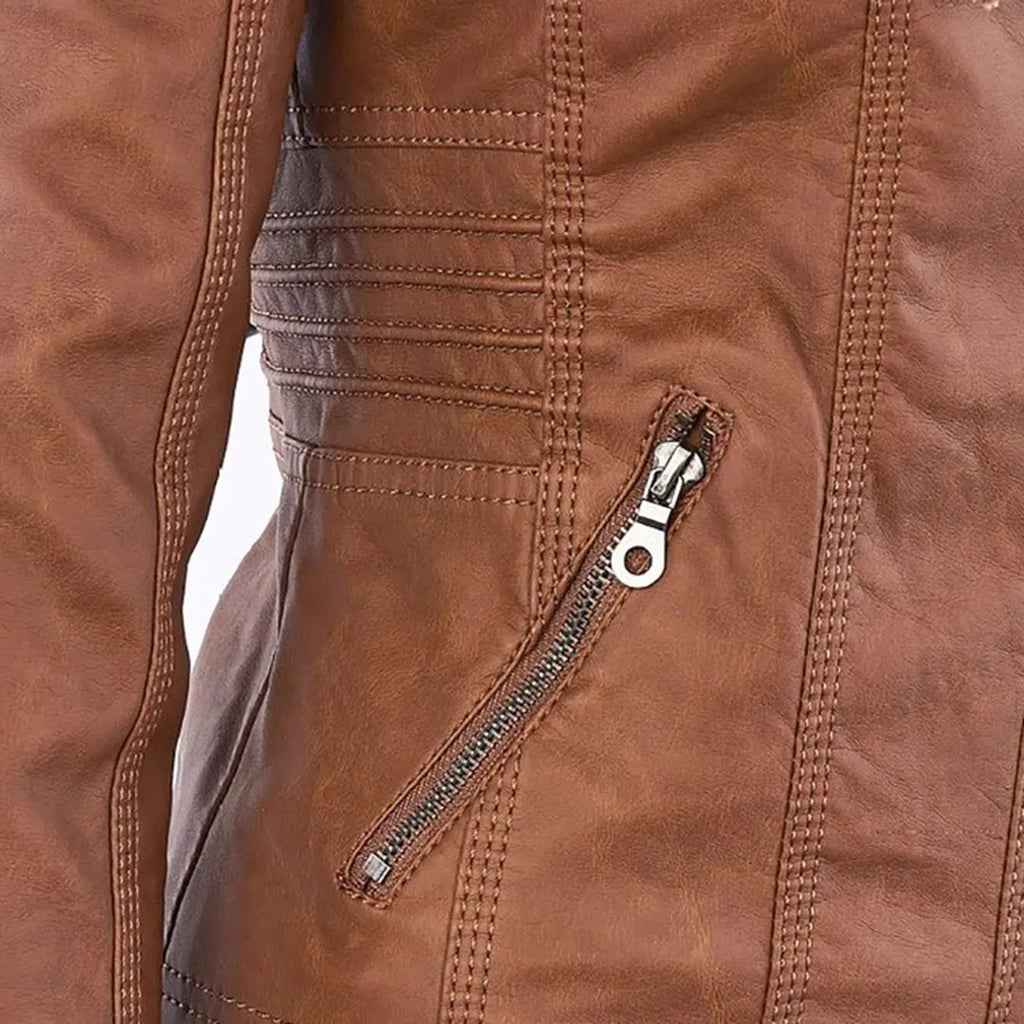 - Damen Lederjacke mit Kapuze