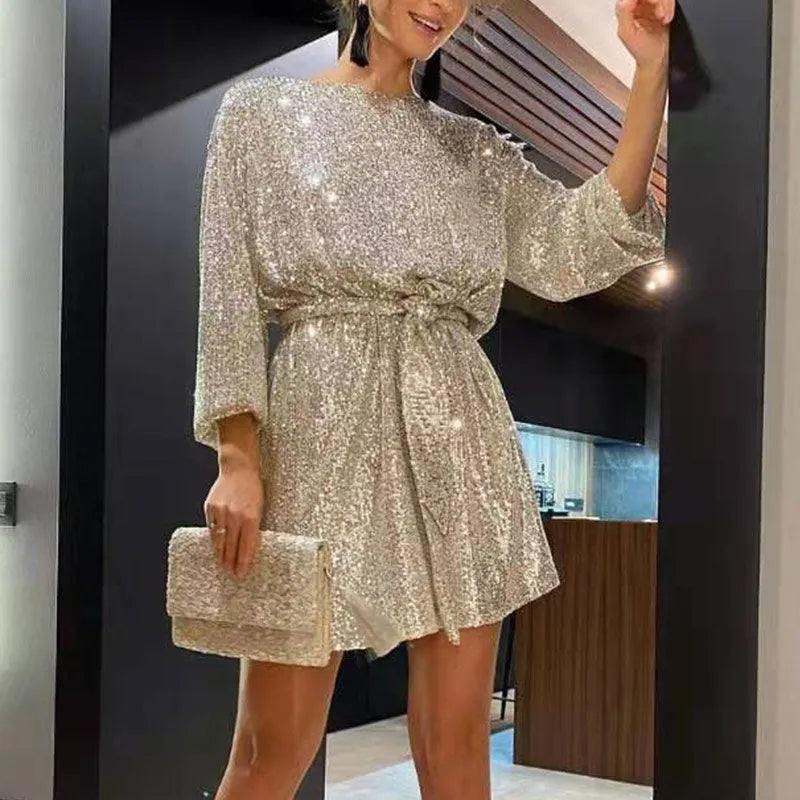 Glitter Feestjurk Met Ceintuur | Elegant, Comfortabel En Perfect Voor Elke Gelegenheid