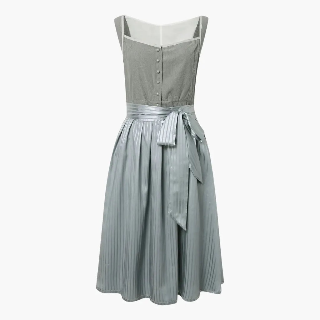 Womenâ€™s Midi Dress with Buttoned Bodice and Bow Waist