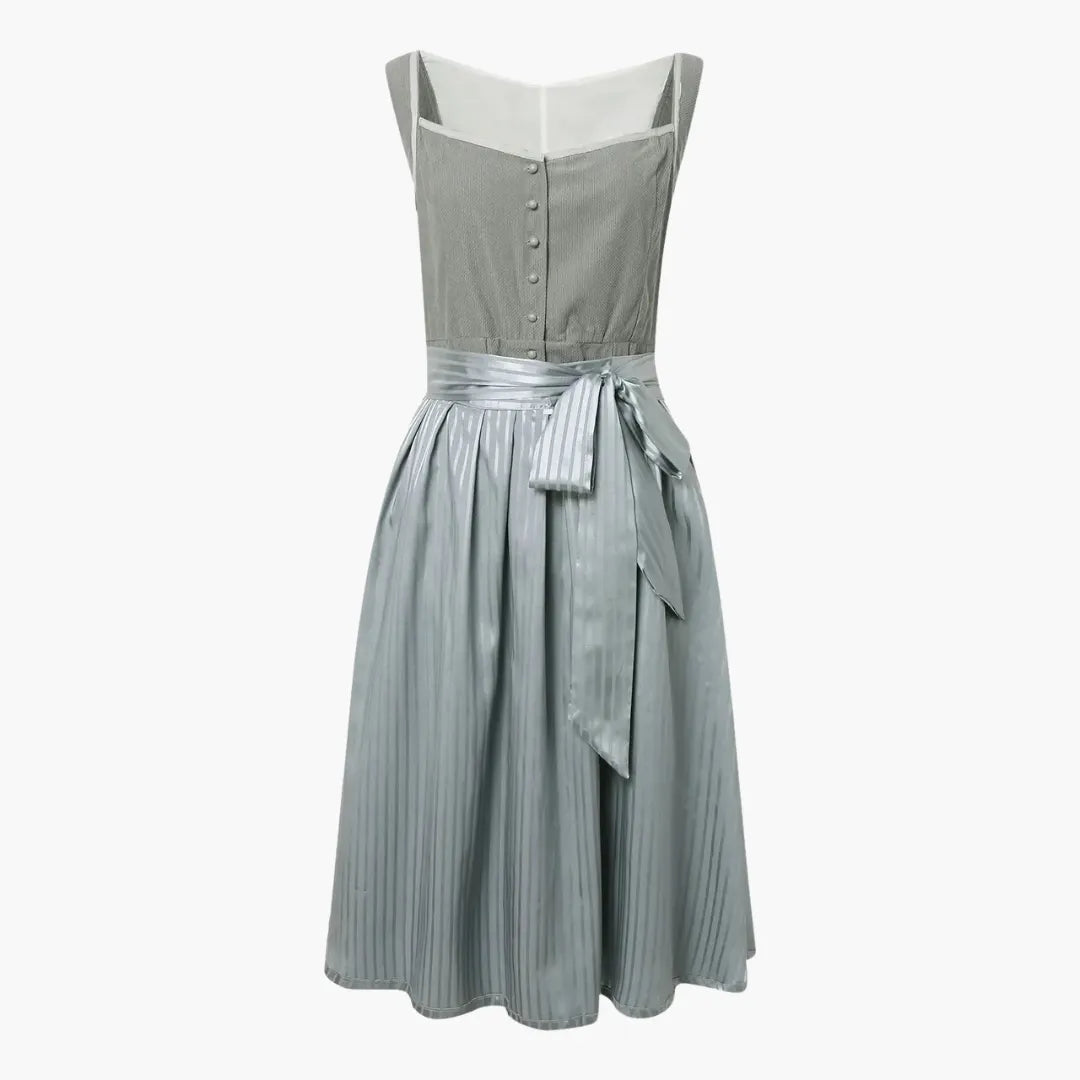 Womenâ€™s Midi Dress with Buttoned Bodice and Bow Waist
