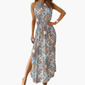 Womenâ€™s Boho Summer Dress with Halter Neck and Side Slit