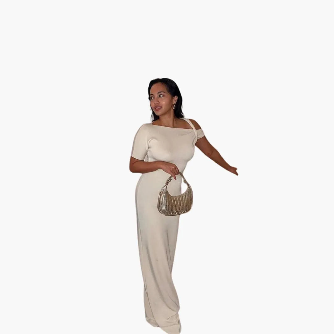 Womenâ€™s One-Shoulder Maxi Dress with Twisted Sleeve Detail