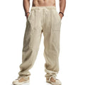 Herren nan lockere Leinenhose mit elastischem Bund, Tunnelzug und großen Eingrifftaschen