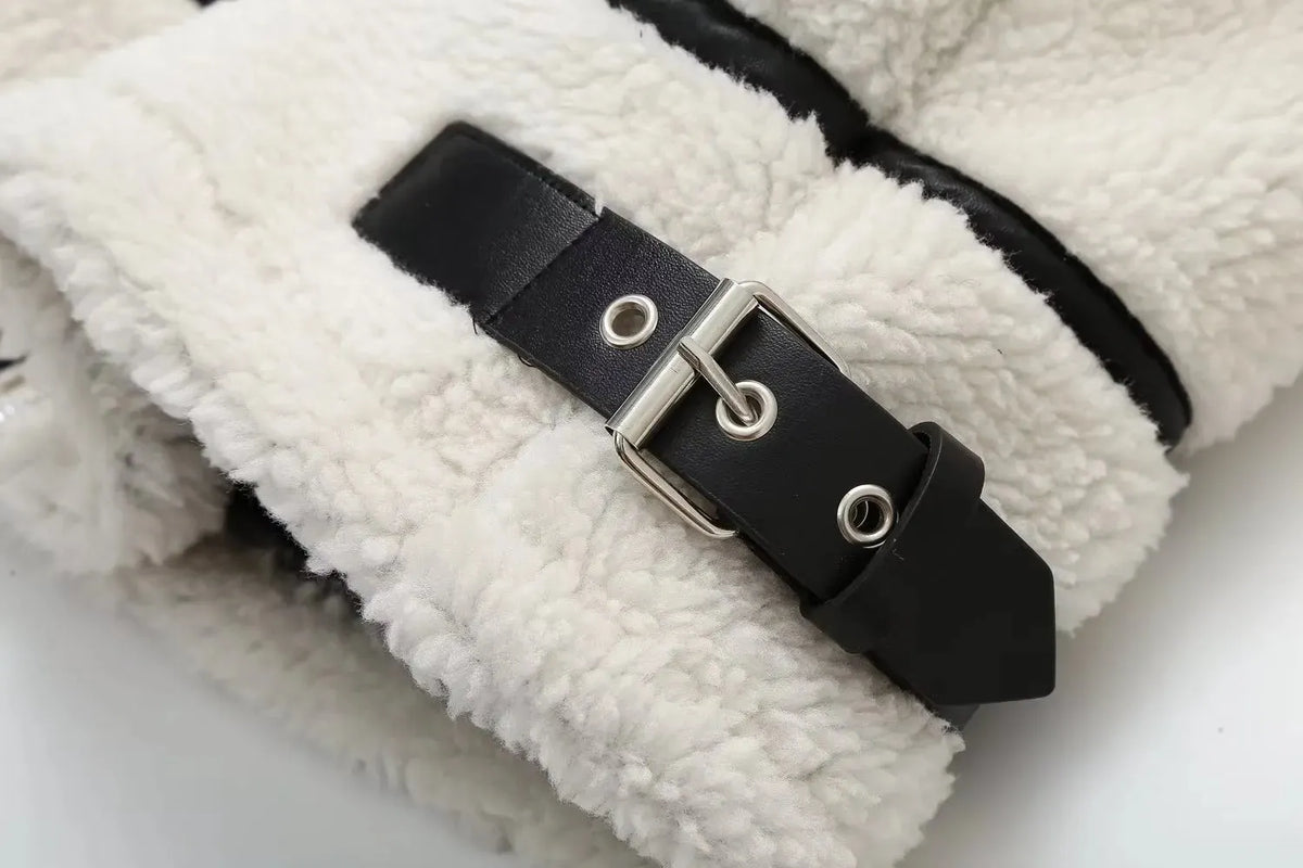 ELIN | Wollen Teddy Jas Voor Dames Met Leren Details â€“ Warm, Stoer & Ideaal Voor Koude Dagen