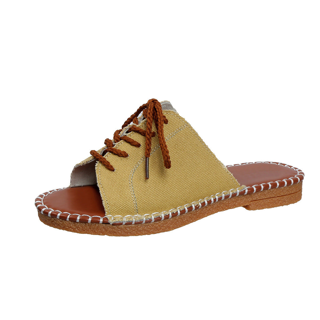 Large Size Beef Tendon Sole Cross Strap One-word Strap Cool Slippers Summer Beach Women's Shoes Sandal