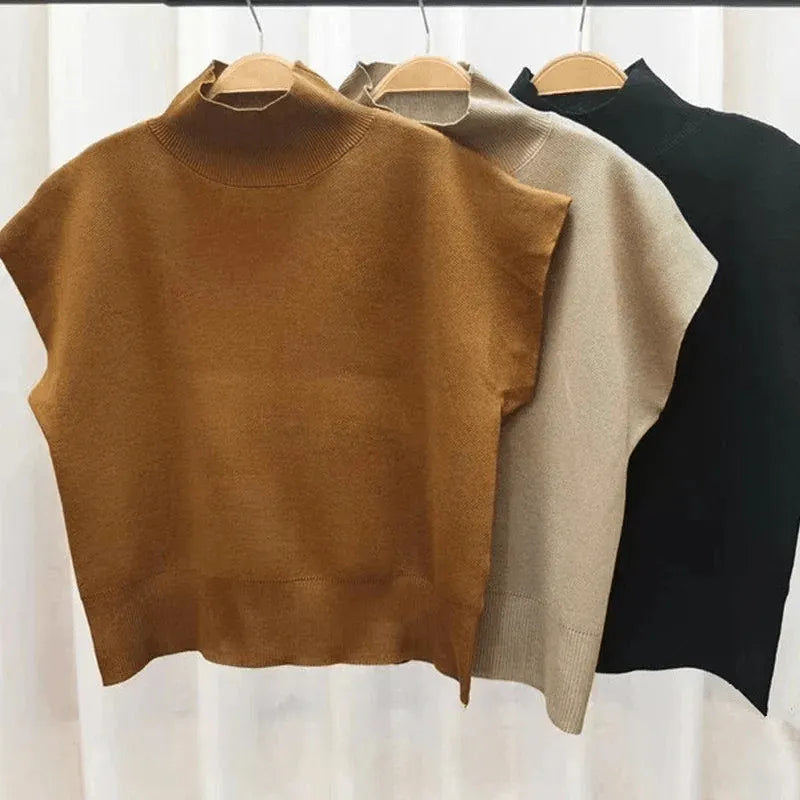 Eleganter Kurzarm-Top mit hohem Kragen