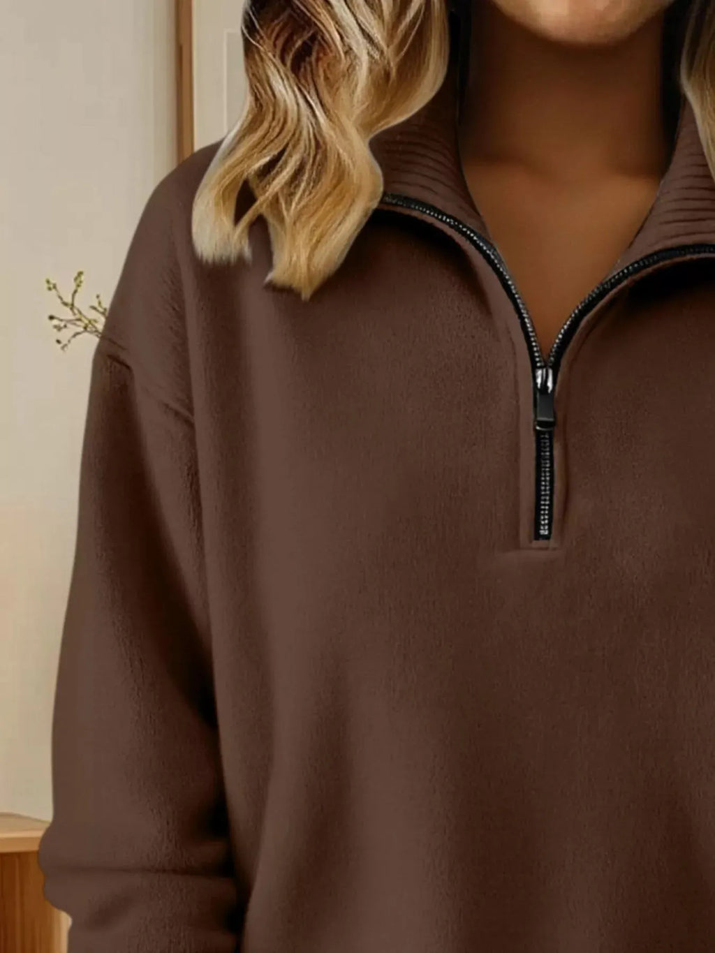 Full Size Half Zip Dropped Shoulder Sweater Plus Size