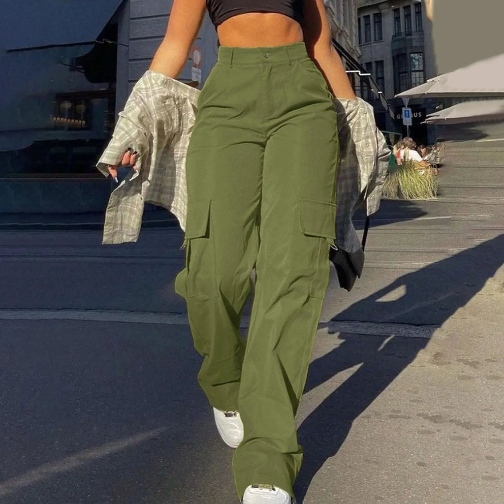 Stylish Women's Cargo Pants with High Waist and Wide Legs