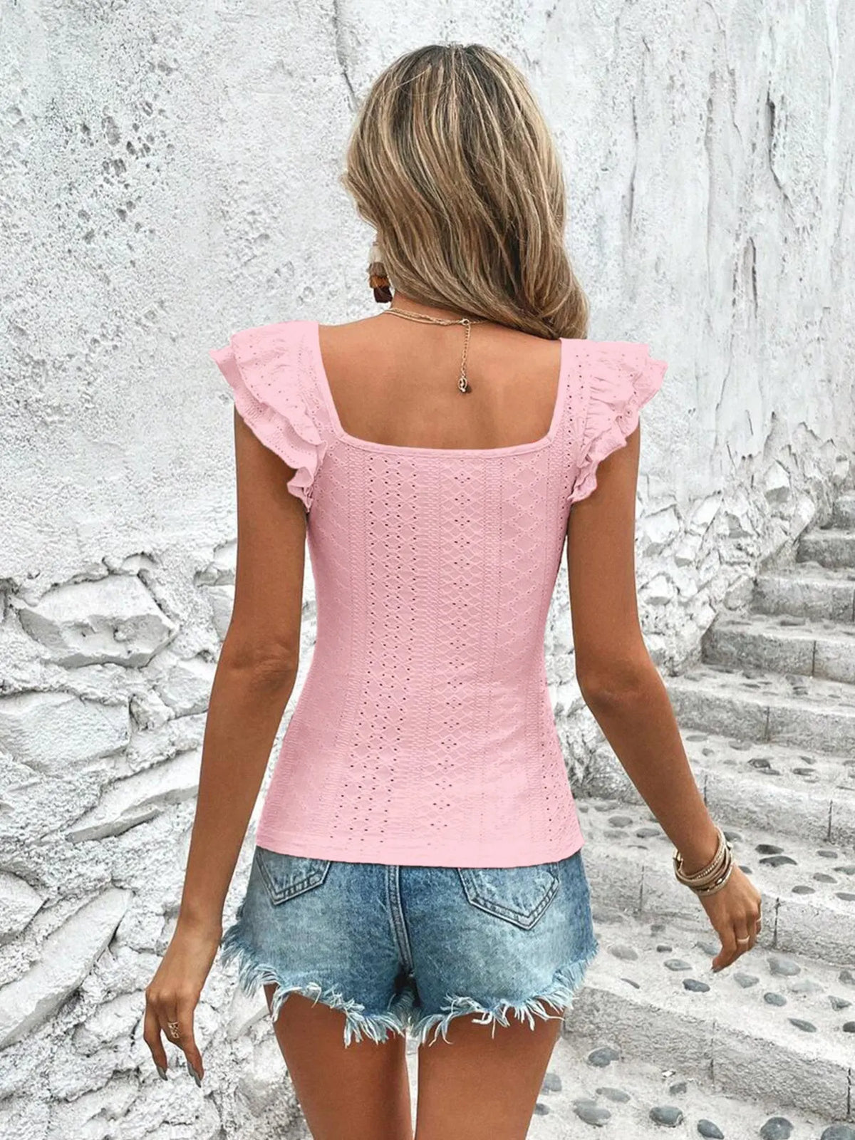 Square Neck Ruffle Sleeve Top