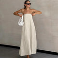 ELODIE | Lange Strapless Jurk Van Linnen-Katoen â€“ Luchtig, Natuurlijk, Elegant