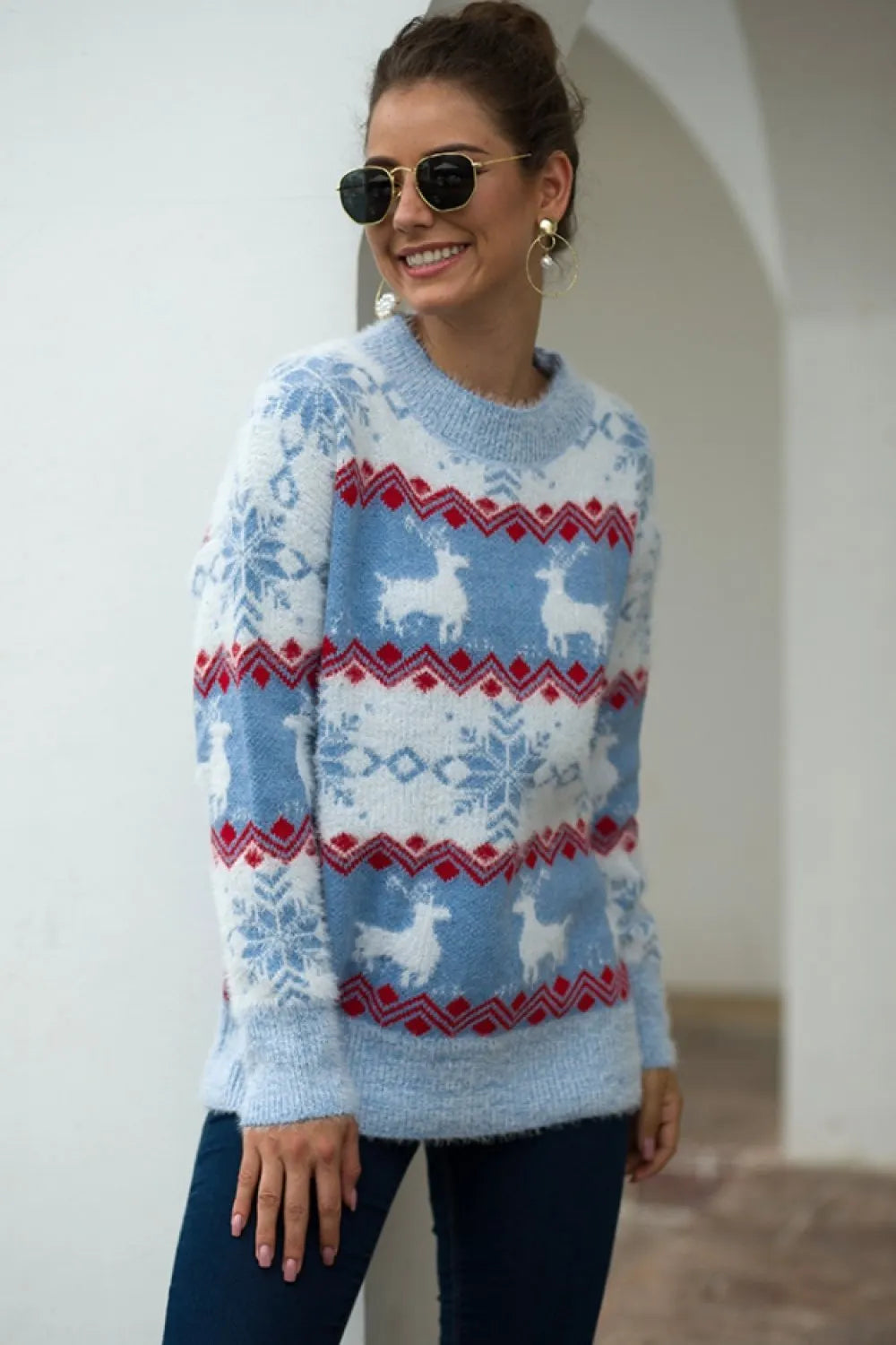 Streifen Weihnachten Schneereh Pullover