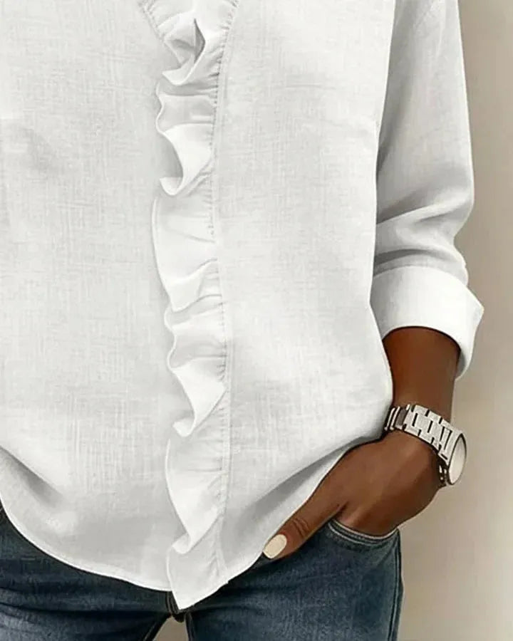 Luchtige Dames Blouse met Ruches V-hals