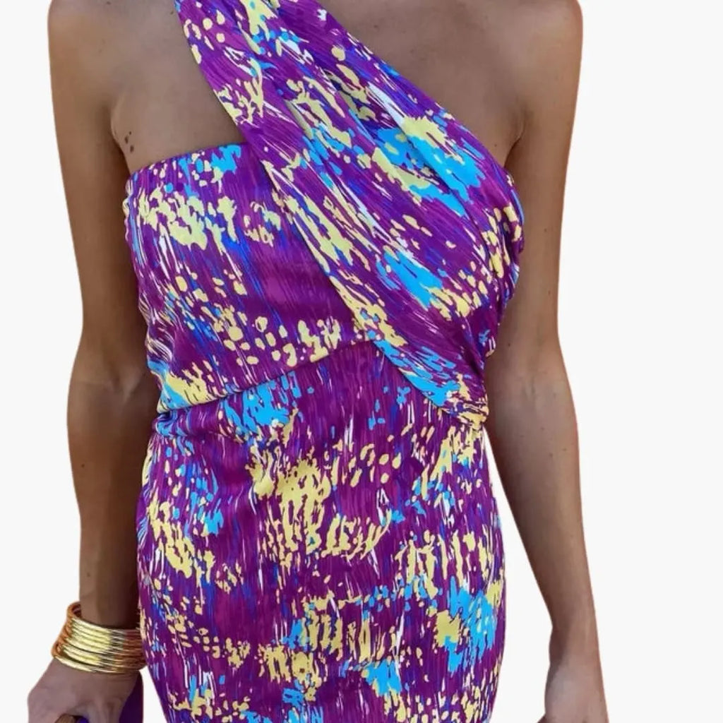 Womenâ€™s Dress with Asymmetric Neckline and Lightweight Material