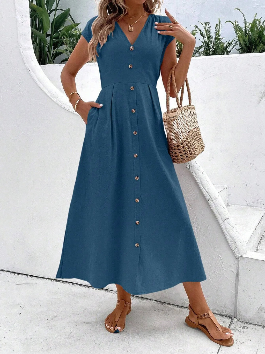 Vestido Longo Taisa Azul Marinho