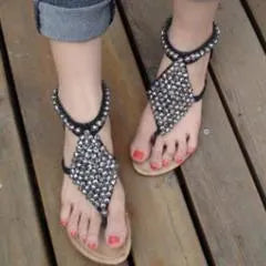 Bohemia Beads Decorated Beach Flat Sandals