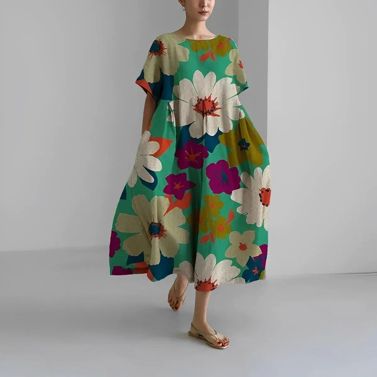 Sofie – Boho-blomstret kjole – Løstsiddende kjole