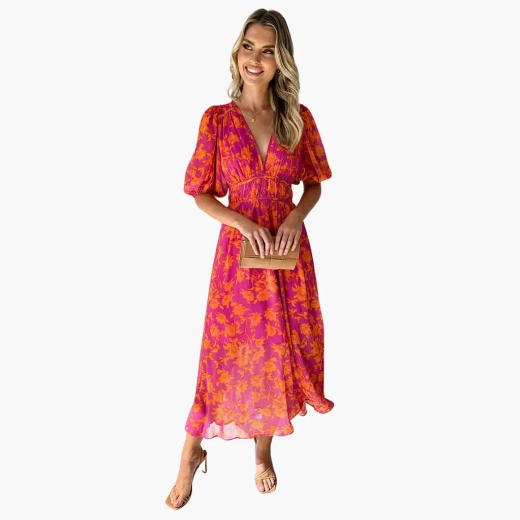 Womenâ€™s Maxi Dress with V-Neck and A-Line Skirt