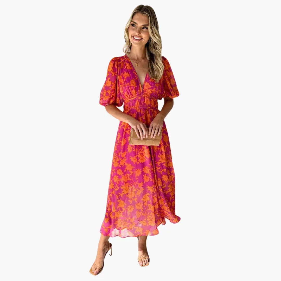 Womenâ€™s Maxi Dress with V-Neck and A-Line Skirt