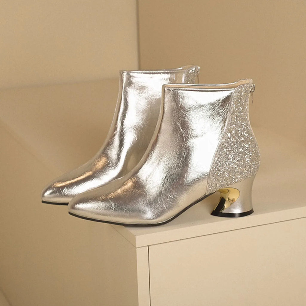 Sky | Silver Metallic Ankle Boots