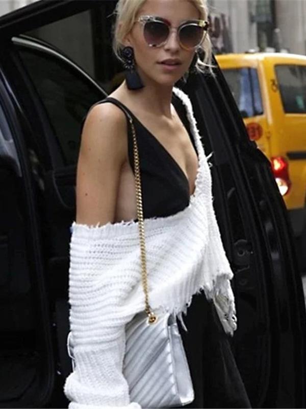 Knitting V-neck Cropped Tasselled Sweater Tops