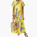 Women's Maxi Dress with Round Neck and Short Sleeves