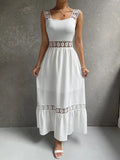 Vestido Branco Longo Aline com Detalhes em Renda