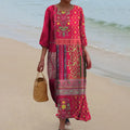 Damen Boho-Kaftankleid mit fließender Silhouette und Beinschlitz