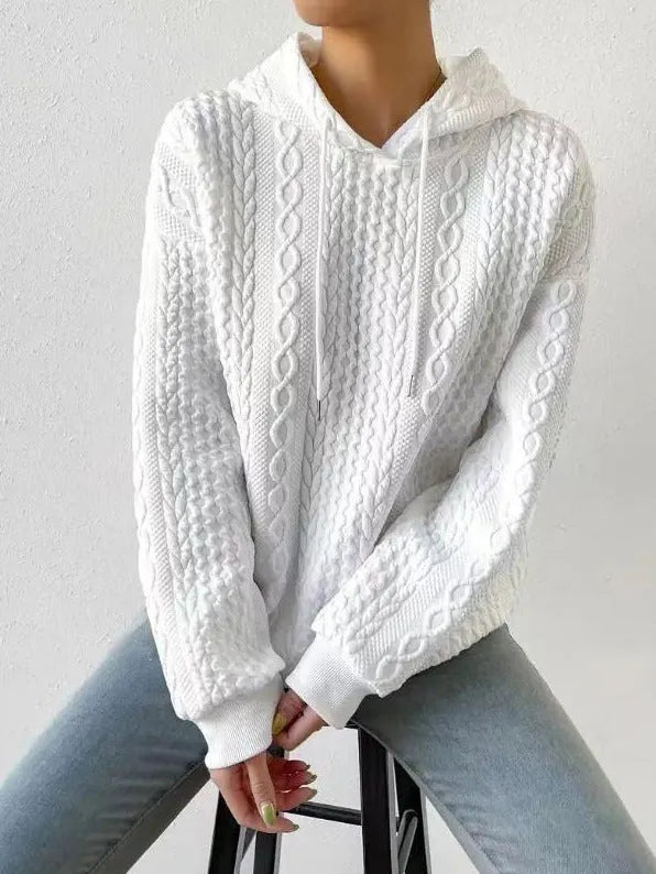 Jacquard Kapuze Schnürung langärmliges lockeres Sweatshirt