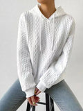 Jacquard Kapuze Schnürung langärmliges lockeres Sweatshirt
