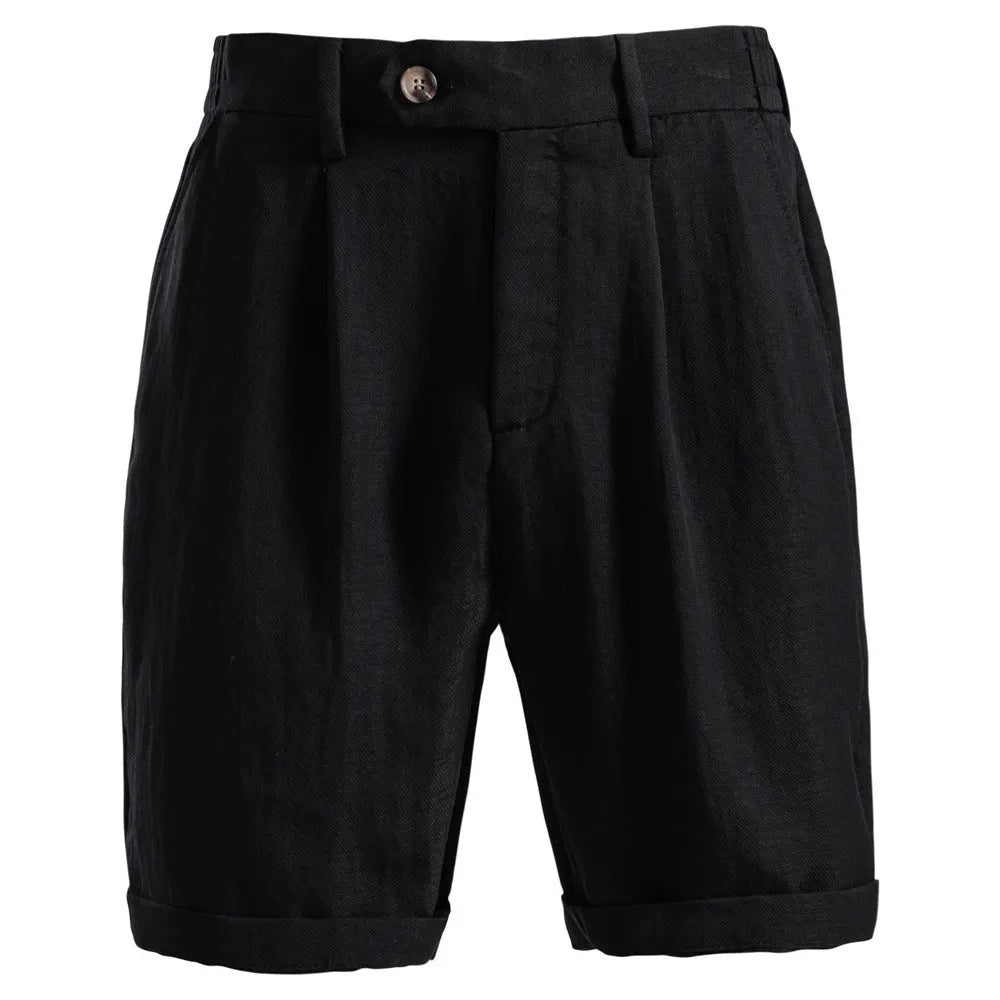 Herren nan lässige Leinenshorts mit Umschlag und Bundfalten