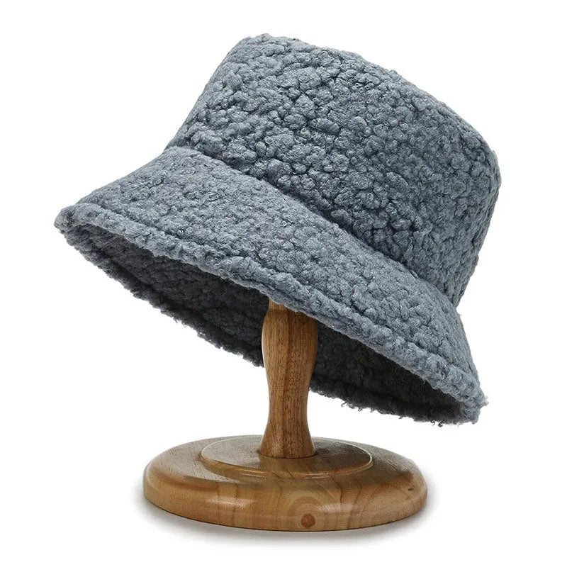 Damen-Lammwoll-Bucket-Hut Warme Outdoor-Panama-MÃ¼tze fÃ¼r Frauen