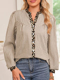 Stripe Leopard Patchwork Long Sleeve Shirt