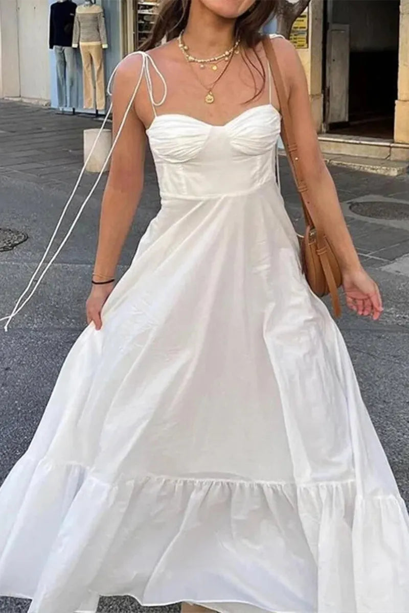 Sexy Street Solid Color Lace Up Backless Sling Dresses
