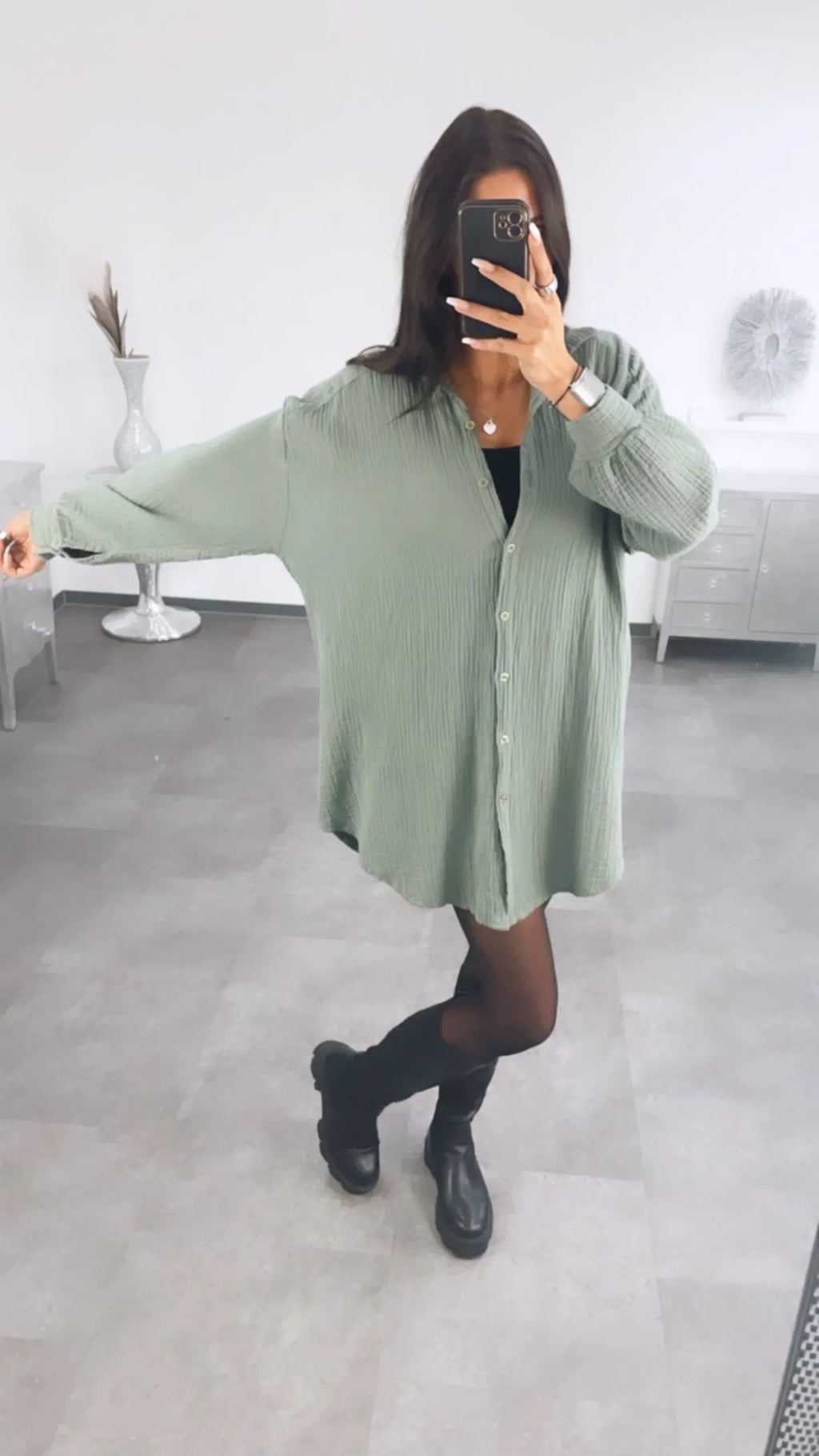 Damen-Musselinbluse aus Baumwolle mit Oversize-Schnitt und Waffelmuster